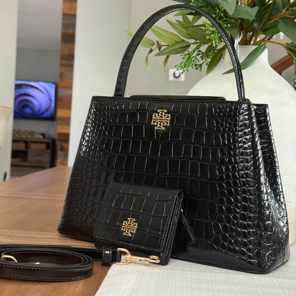 1018$+!! New Tory Burch Britten Black Leather Satchel & Matching Bifold Wallet